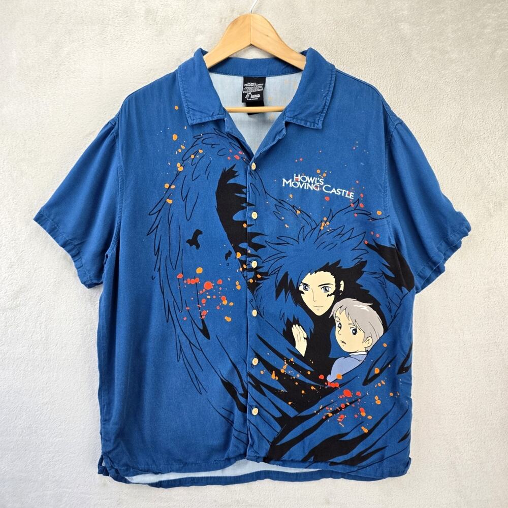 Howl’s Moving Castle Button Up Shirt Large Blue Ghibli Studio Anime Unisex